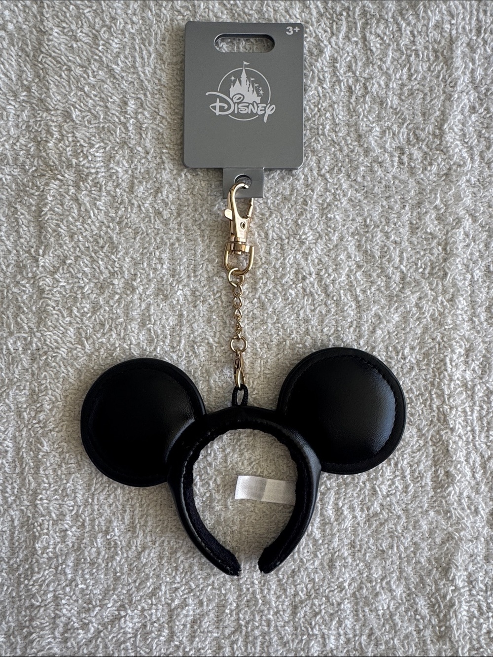 Disney Black Mickey Mouse Ear Keychain Bag Charm with Gold Clip
